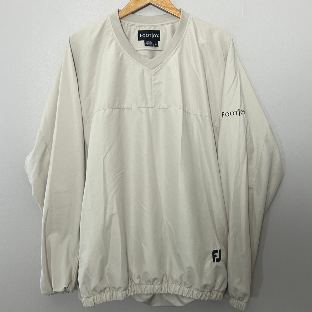 FootJoy Jacket Windbreaker Men XL Beige V-Neck Long Sleeve Golf Pullover Pockets